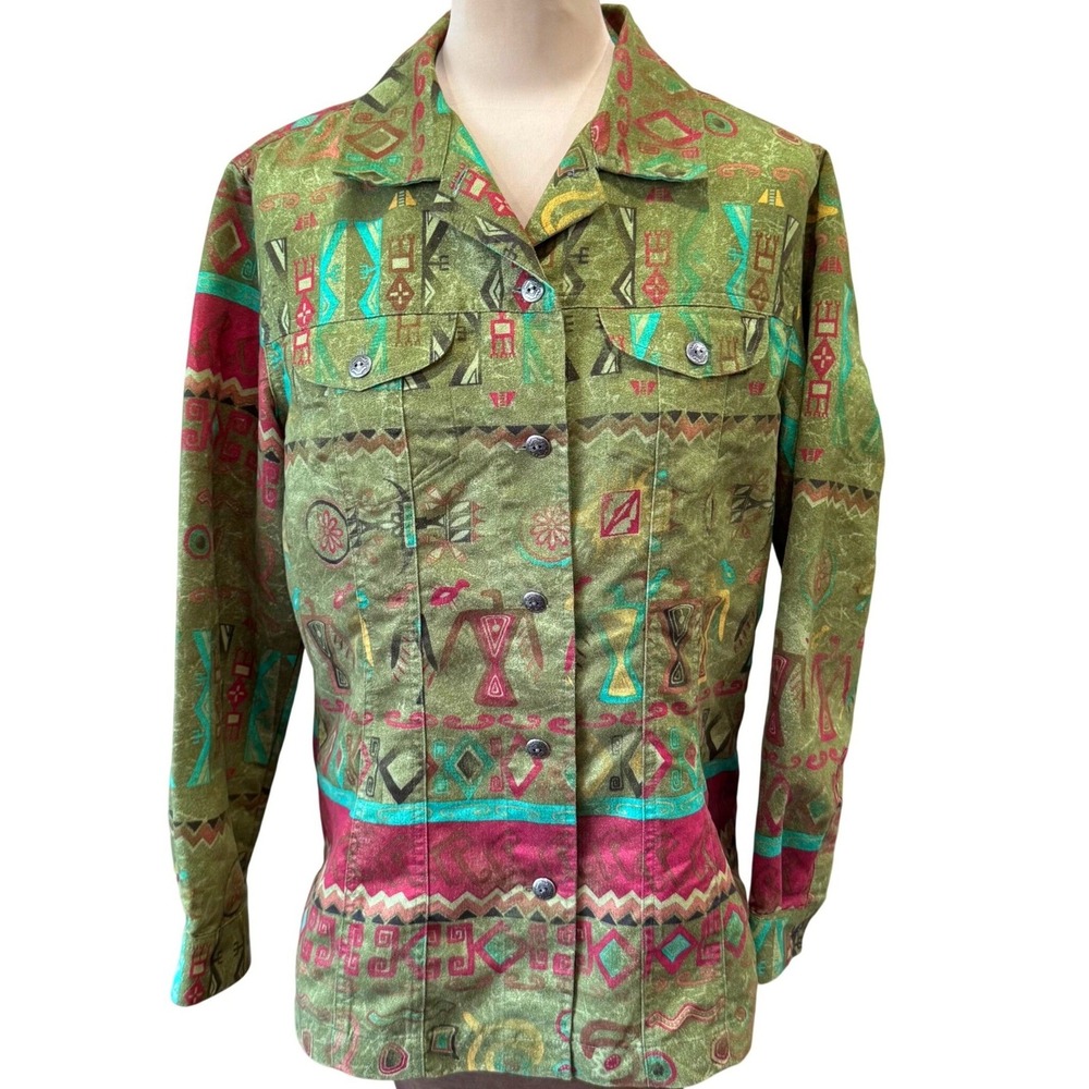 Chico's Size 2 Large Jacket Southwestern Tribal Geometric Button Front